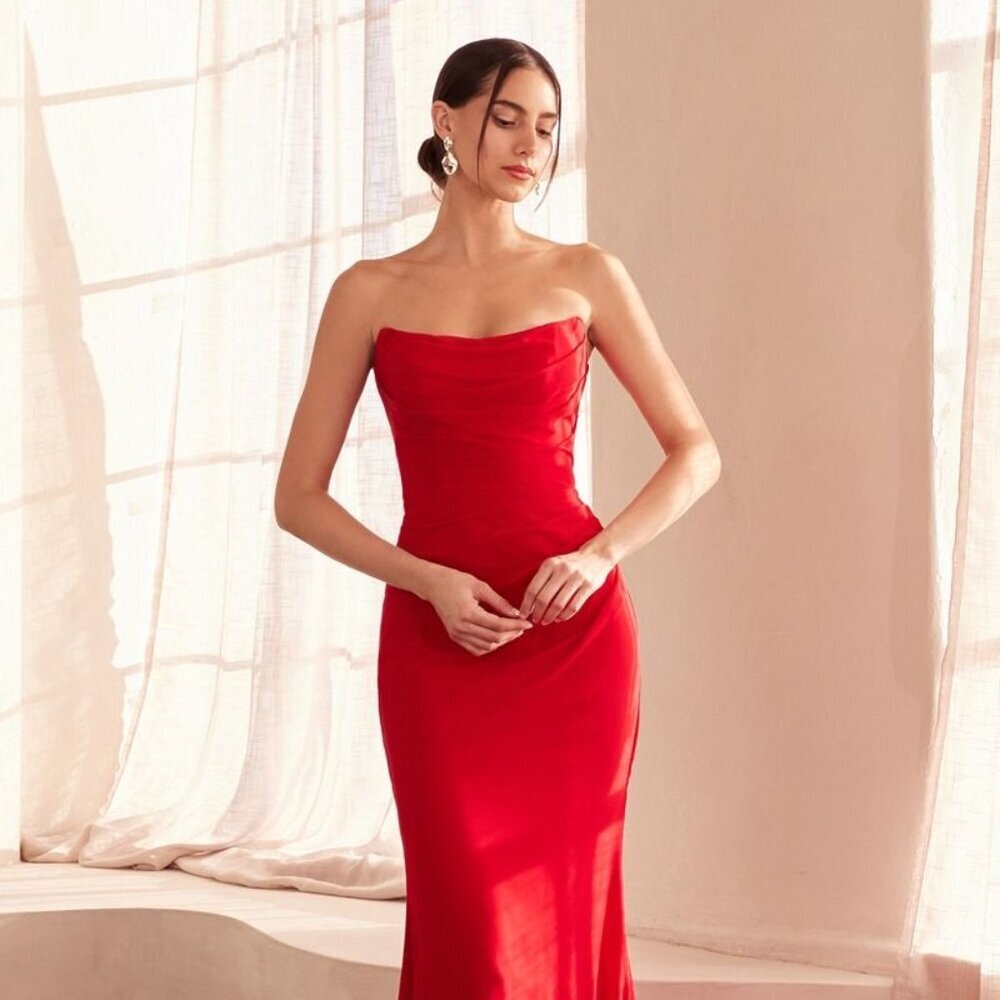 New Strapless Sheath Long Chiffon Dress w/ Scoop Neckline & Zipper Back CD T702